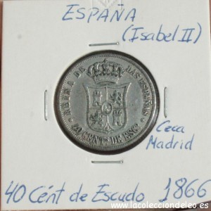 40 céntimos escudo 1886 isabel